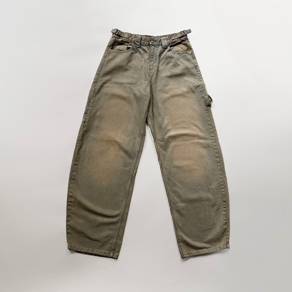 BERSHKA Adjustable balloon fit carpenter jeans in cream / tan / US 10